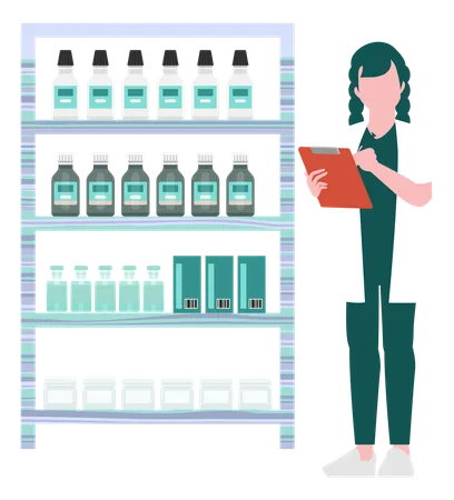 Doctor Writing List Of Medicines On The Rack  Illustration