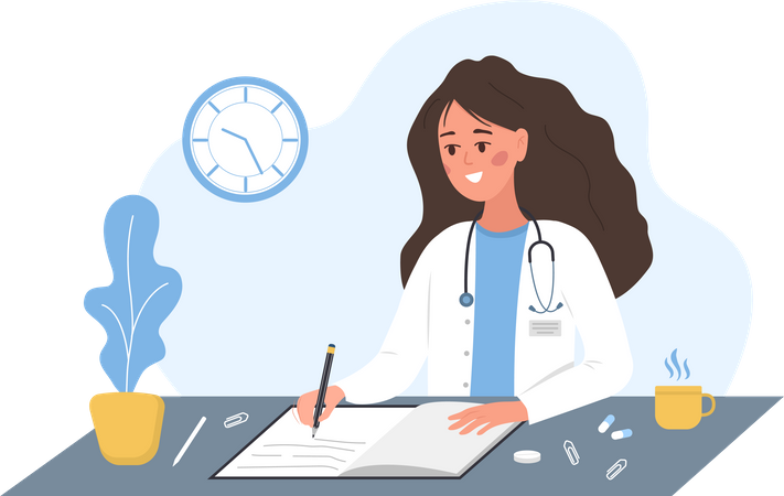 Doctor writing medical prescription Illustration