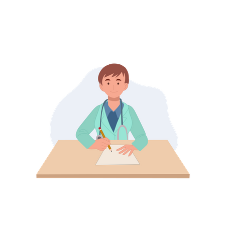 Doctor writing medical report  Illustration