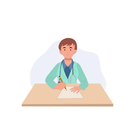 Female Doctor In Medical Coats Writing A Medical Report Flat Vector Cartoon Character Illustration Illustration