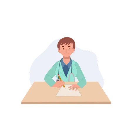 Doctor writing medical report  Illustration