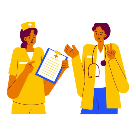 Doctor y enfermera discutiendo  Ilustración