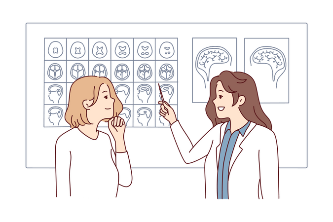 Doctora revisando el informe del cerebro  Ilustración