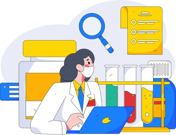 Doctora revisando informe médico  Ilustración