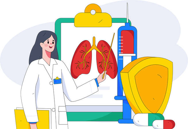 Doctora comprobando informe pulmonar  Ilustración