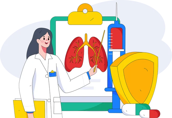 Doctora comprobando informe pulmonar  Ilustración