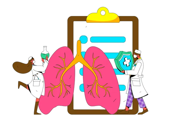 Doctora comprobando informe pulmonar  Ilustración