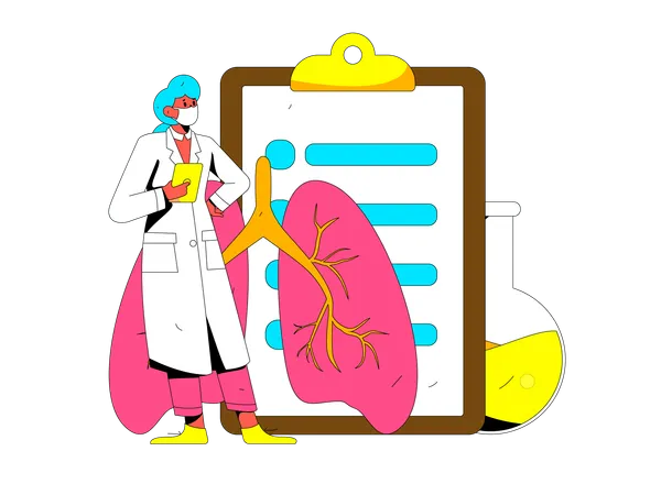 Doctora comprobando informe pulmonar  Ilustración
