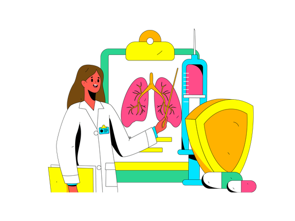 Doctora comprobando informe pulmonar  Ilustración