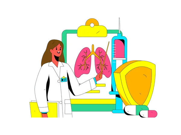 Doctora comprobando informe pulmonar  Ilustración