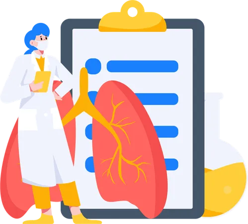 Doctora revisando el informe de los pulmones  Ilustración
