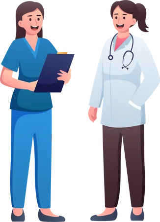 Doctora con enfermera  Ilustración