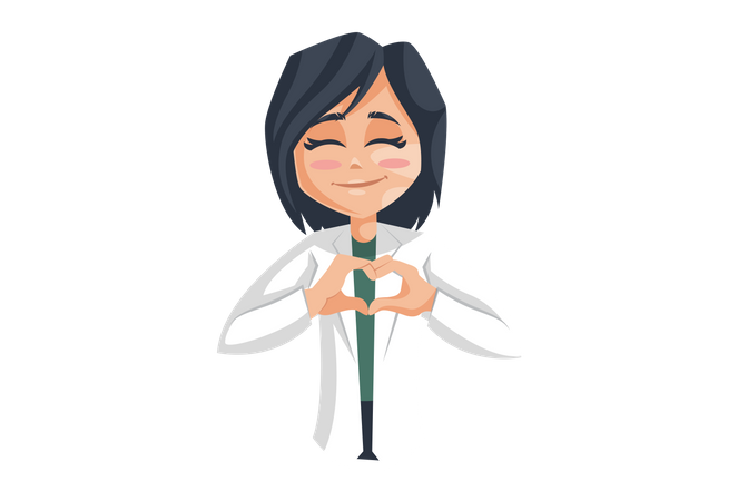 Doctora con gesto de mano en forma de corazón  Ilustración