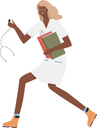 Doctora con libros corriendo  Ilustración