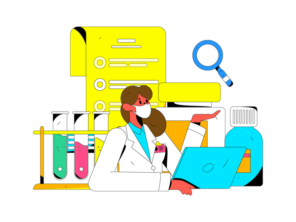 Doctora dando medicamentos en línea  Ilustración