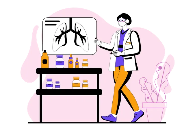 Doctora examina los pulmones  Ilustración