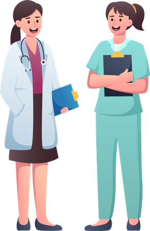 Doctora hablando con la enfermera  Ilustración