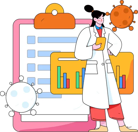 Doctora haciendo análisis del virus corona  Ilustración