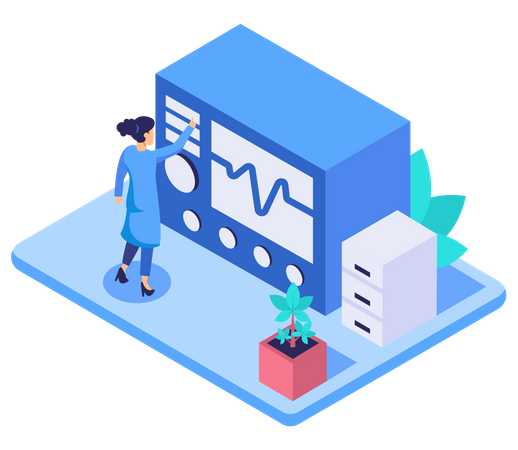 Doctora haciendo electrocardiografía  Ilustración