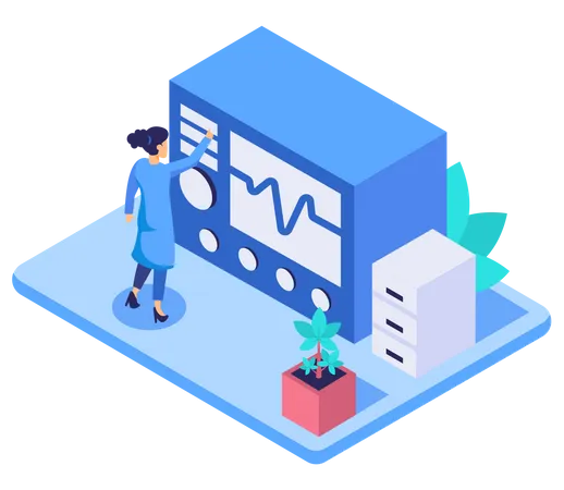 Doctora haciendo electrocardiografía  Ilustración