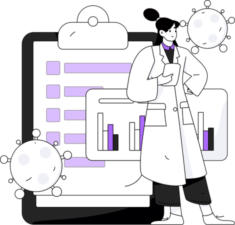 Doctora haciendo análisis del virus corona  Ilustración