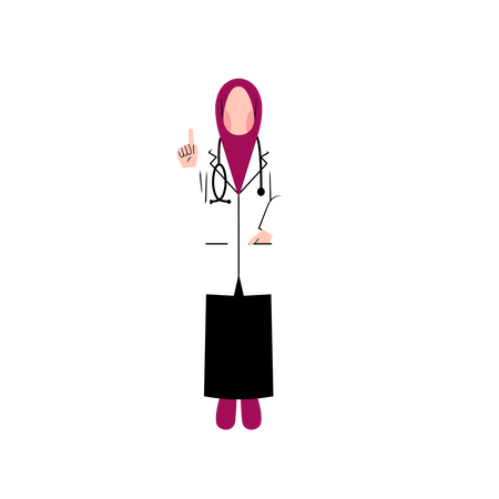 Doctora musulmana levantando el dedo  Ilustración