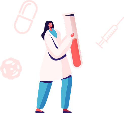 Doctora llevando tubo de ensayo con sangre vital  Ilustración