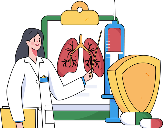 Doctora comprobando informe pulmonar  Ilustración