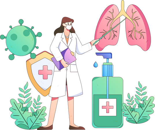 Doctora señalando infección pulmonar  Ilustración