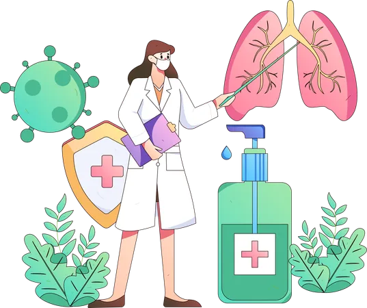 Doctora señalando infección pulmonar  Ilustración