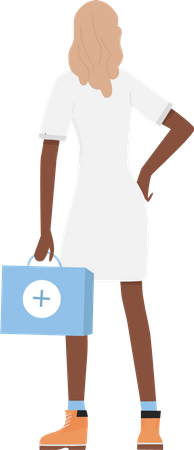 Doctora sosteniendo botiquín de primeros auxilios  Ilustración