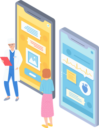 Doctoral cardiological consultation of a patient remotely using a smartphone  Illustration