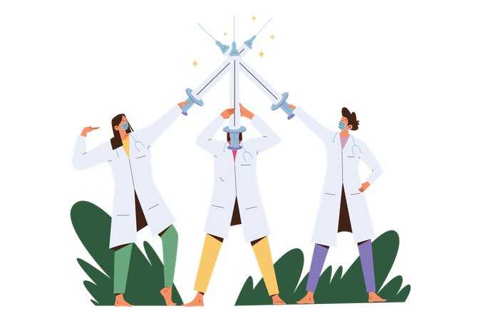 Doctores con jeringa  Ilustración