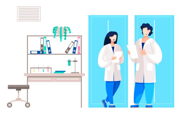 Médicos en el laboratorio de investigación.  Ilustración