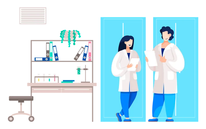 Médicos en el laboratorio de investigación.  Ilustración