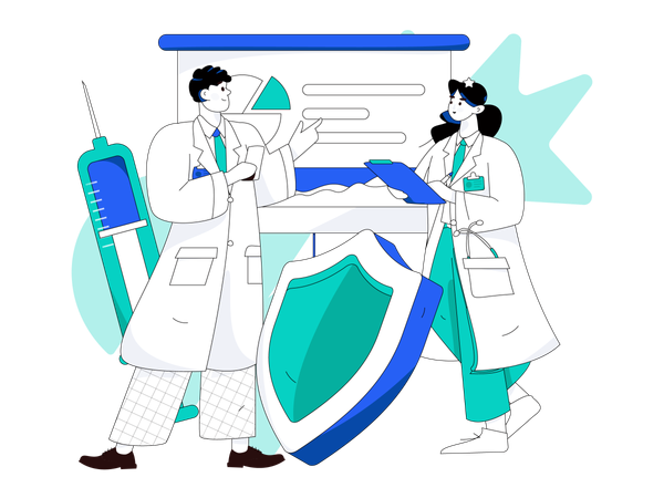 Doctores haciendo discusión médica.  Ilustración