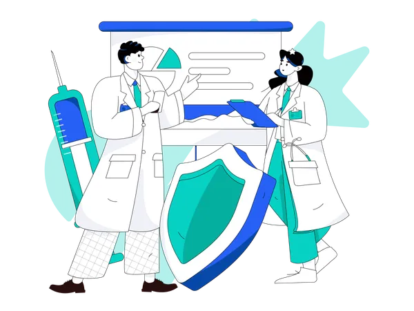 Doctores haciendo discusión médica.  Ilustración