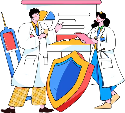 Doctores haciendo discusión médica.  Ilustración