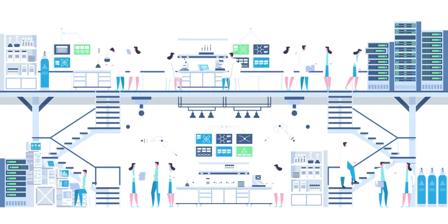 Médicos que trabajan en el laboratorio de investigación.  Illustration