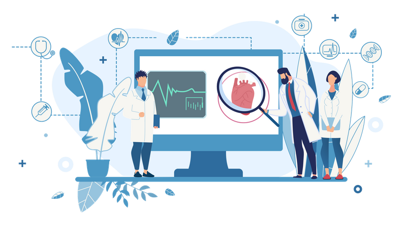 Doctors analyzing heart in the display for knowing the heart problem  Illustration