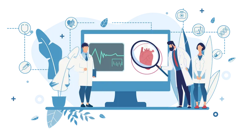 Doctors analyzing heart in the display for knowing the heart problem  Illustration