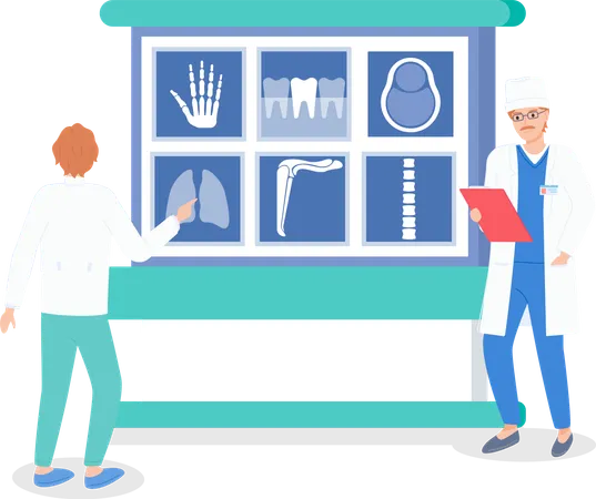 Doctors Analyzing Mri Scan  Illustration