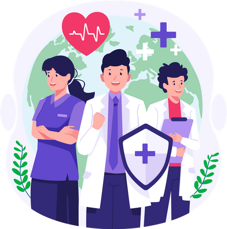. Doctors and medical workers are celebrating Health Day Illustration