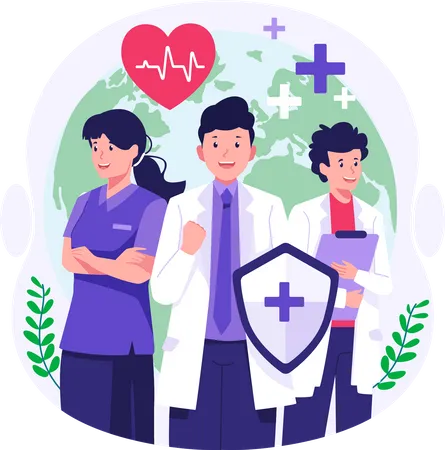 . Doctors and medical workers are celebrating Health Day Illustration