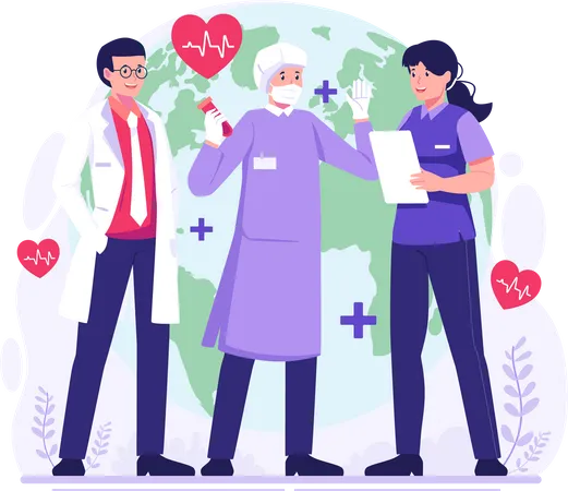 Doctors and medical workers are celebrating Health Day Illustration