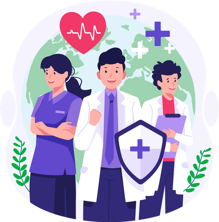 . Doctors and medical workers are celebrating Health Day  Illustration