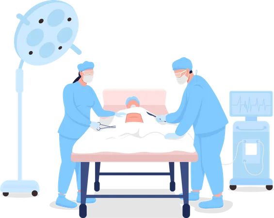 Doctors At Surgical Procedure Flat Color Vector Faceless Characters Hospital Aid Surgeons At Operating Table Medical Treatment Isolated Cartoon Illustration For Web Graphic Design And Animation Illustration