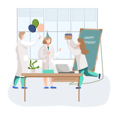 Doctors celebrating birthday party  Illustration