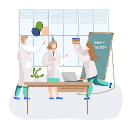 Doctors celebrating birthday party  Illustration