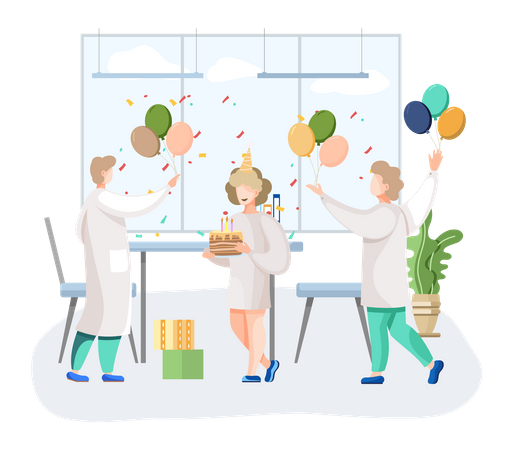 Doctors celebrating birthday party  Illustration